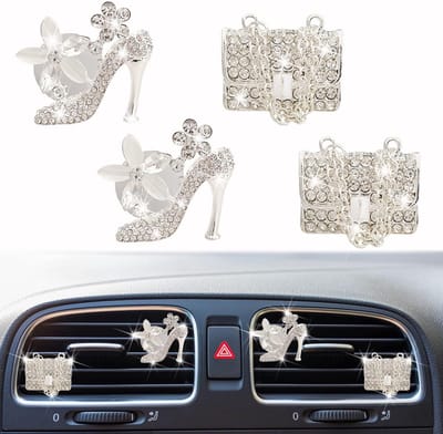 4x Kristallen Auto Ventilatie Clips - Luxe Strass Diamant Luchtverfrisser & Interieur Decoratie