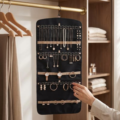 Bijoux Suspendus   avec Crochet PVC Transparent Support de Rangement Mural pour Porte Bijoux Boucles d'Oreilles Colliers Bagues 80x36x1cm Noir black