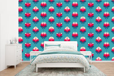 Behang - Fotobehang Patronen - Retro - Bloemen - Lelie - Breedte 385 cm x hoogte 240 cm