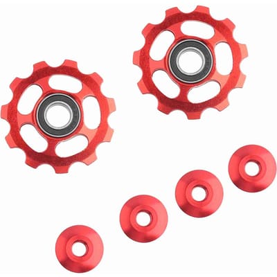 2 stuks Aluminium 11T Geleidewieltje Achterderailleur Katrol Voor Fiets(rood)