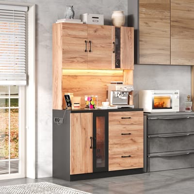 MODENUIT Keukenkast - Met LED En Stopcontacten - Voor Keuken En Eetkamer - MDF - 105x40x180 Cm - Neutraal