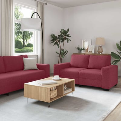 vidaXL - 3-delige - Loungeset - met - kussens - stof - wijnrood