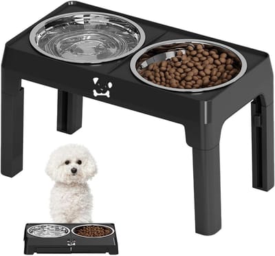 Hondenvoerbak Verhoogd - Honden voerstation - Gezond Eten - Vijf Hoogtes Verstelbaar - 44.5 x 25 x 9 cm - Zwart