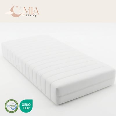 MIA Sleep Babymatras - 60x120 cm - Ledikant - Circa 14 cm dik - Koudschuim - HR45 schuim - Hotel kwaliteit - Ventilerend - Gemiddeld - Anti-allergisch - Luxe tijk - Afritsbaar tijk met rits - Wasbare hoes