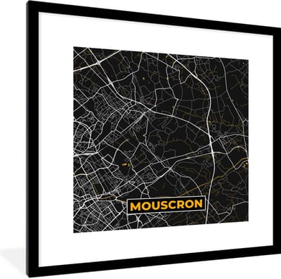 Fotolijst incl. Poster - Plattegrond - Stadskaart - Goud - Mouscron - Kaart - 40x40 cm - Posterlijst