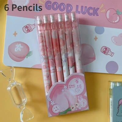 Crayon automatique en boîte, crayon d'activité de dessin animé, stylo à pression créatif mignon pour étudiant, papeterie scolaire avec gomme, cadeau rose