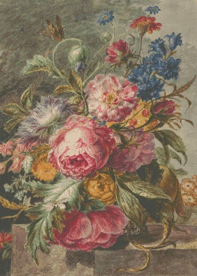 MyHobby Borduurpakket – Stilleven met bloemen (Morel) 50×70 cm - Aida borduurstof 5,5 kruisjes/cm (14 count) - Telpatroon - Borduurgaren - Borduurnaald - Handleiding - Voor Beginners & Gevorderden - Complete borduurset
