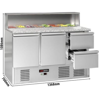 GGM Gastro Saladette ECO - 1368mm - 2 Türen & 2 Schubladen - mit Edelstahlaufsatz für 8x GN 1/6 Zilver
