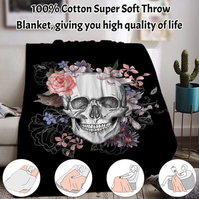 Dailygoods- Halloweendeken 150x200 cm - Flanellen Deken - Warmte - Schedelmotief - Knuffeldeken - Zacht en Ademend - Dekens