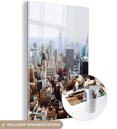 MuchoWow® Glasschilderij 40x60 cm - Schilderij acrylglas - Amerika - Lucht - New York - Foto op glas - Schilderijen