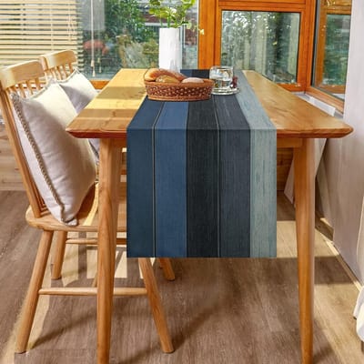 Tafelloper blauw tafelloper voor landhuis wasbaar modern decoratie voor binnen en buiten vakantie feest woonkamer houtnerf tafelloper herfst verjaardag 33 x 183 cm