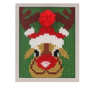 Pako kinder borduurpakket kruissteek - Kerst rendier - geprint stramien - 027.060- DIY kids kit