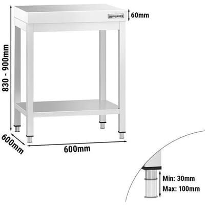 GGM Gastro Edelstahl Arbeitstisch PREMIUM - 600x600mm - mit Grundboden Zilver