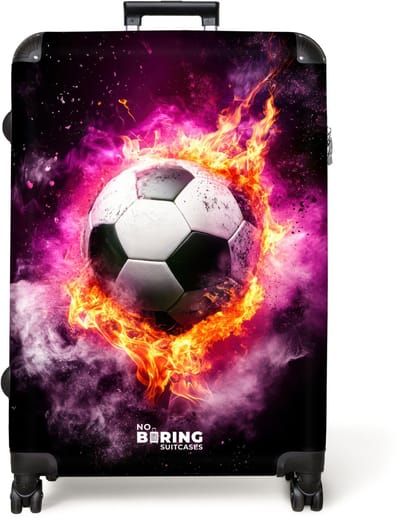 NoBoringSuitcases.com® - Koffer groot - Reiskoffer lichtgewicht - Voetbal in roze vuur explosie - Rolkoffer met 4 wielen - Grote trolley XL - 98 liter bagage