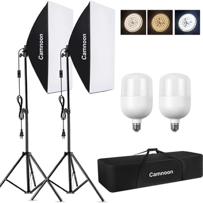 CAMNOON Studiofotografie Lichtset Softbox Verlichtingsset met 105W LED-licht * 2 + 50x70cm Softbox US Plug