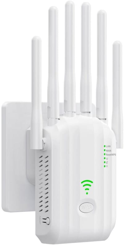 GELLDG WiFi Repeater - 300M360° Dekking - WiFi Versterker met 4 Antennes - Geschikt voor Smartphones, Laptops en Tablets - Kunststof - Afmetingen 9x6,5x19cm - 2 LAN Poorten - AP/RP & WPS Ondersteuning