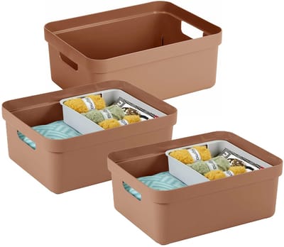 Sunware opbergbox Sigma - 3x - kunststof - 24 liter - terra - opberg dozen/bakken - opbergers - 45 x 35 x 18 cm