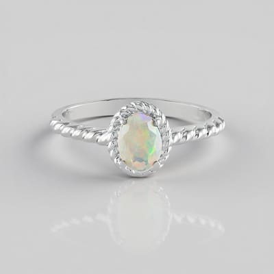 Cavill - Zilveren Ring - 925 Sterling Zilver Met Platina Plating - Welo-opaal 0,71 ct Ovaal - Elegante Filigraan Design - Tijdloze Sieraden Maat 18-20