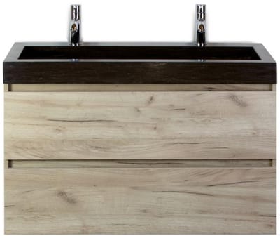 Maxx XL Badmeubelset 100 cm - Craft Oak - Wastafel Lucca 2 Kraangaten