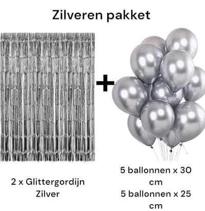 2 x Glittergordijn + 10 Ballonnen/ Zilver/ Pakket/Set Party Decoratie/ Feestje Muur Gordijnen /Aluminium Folie Ballonnen/Kinderen/ Volwassenen/Foil Fringe curtain/Foto Zone/Feest Versiering/ Feestartikele/ Verjaardag/ Huwelijk/ Moederdag/ Nieuwe Jaar