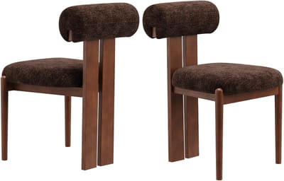 COLAMY Houten eetkamerstoelen set van 2 – Gestoffeerde stoelen met open gebogen rugleuning en dikke zitkussens – Voor keuken en eetkamer – Antislipzolen – Donkerbruin