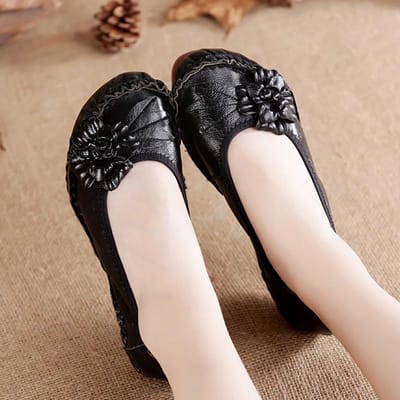 Lente Hot Spring Zachte Zool Damesschoenen Nationale Stijl Echt Leer Dames Enkelschoenen Middelbare Leeftijd Oude Moederschoenen 42 black