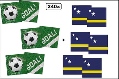120x Servetten Voetbal 33cm x 33cm + 120x Servetten Curacao 33cm x 33cm - 3 laags - MIX - WK Servet diner eten knoeien restaurant BBQ thema feest verjaardag feest