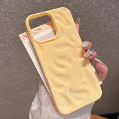 Silicone Souple de Luxe Pour iPhone 11 12 13 14 15 16 17 Pro Max Plus Motif Ondulé Plié Bumper Couleur Bonbon Coques Arrière Housse de Protection iPhone 16 Pro jaune