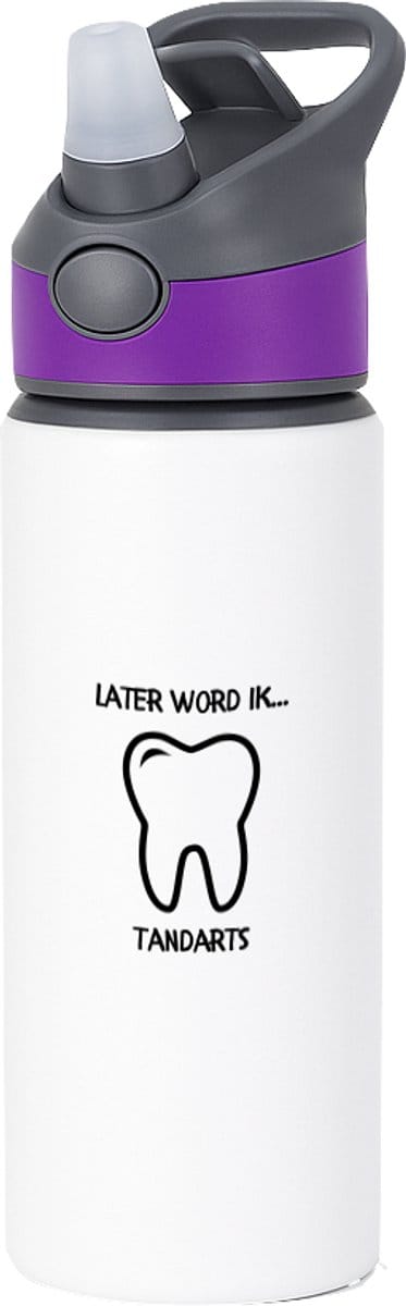 Hacebo® - Later word ik tandarts waterfles met rietje paars - Tandarts - Tandartsen - Tandartsassistent - mondhygiënist - werk - water fles - 650ML