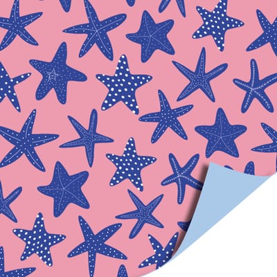 Het Inpakhuis - Cadeaupapier - Inpakpapier - Kadopapier - Seastars - Zeesterren - Schelpen - Strand - 70cm x 2m