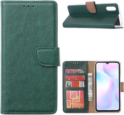 LuxeBass Hoesje geschikt voor Xiaomi Redmi 9A - Bookcase Groen - portemonnee hoesje gsm hoesje - telefoonhoes - telefoonhoesjes