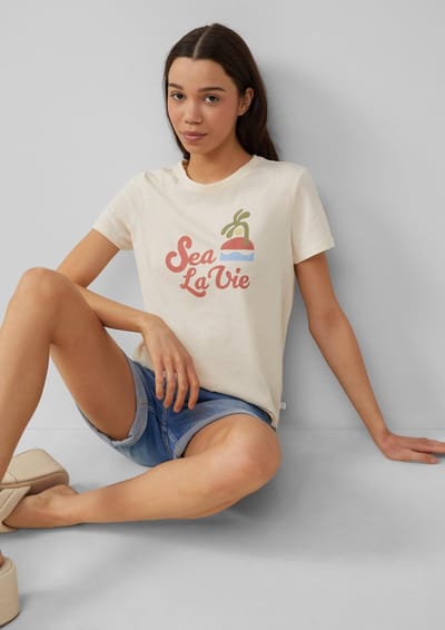 Q/S designed by - Dames t-shirt - Maat XS - Vrouwen - Creme - katoen