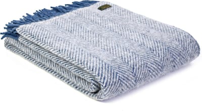 Plaid Visgraat Blauw en Zilvergrijs - 150x183 - Nieuw Wol - Tweedmill UK