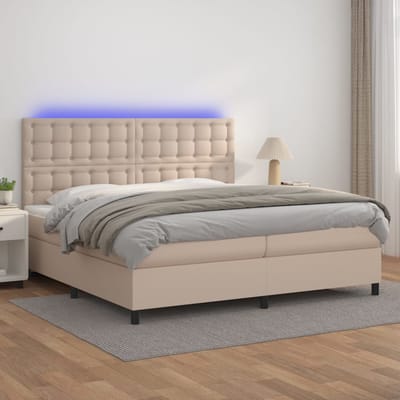 vidaXL - Boxspring - met - matras - en - LED - kunstleer - cappuccinokleur - 200x200cm