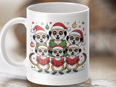 Mok Kerst Zingt Mugg, Cartoon Stokstaartjes, Feestdag Kerstmis Mugg, Kerst cadeau, Winter Koffie Mugg, Leuke Kerstmis Mok Cadeau