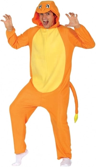 Oranje cartoon draak onesie voor volwassenen