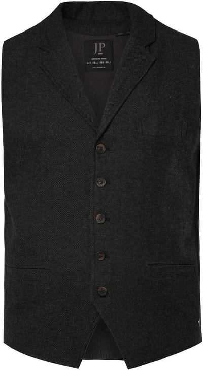 JP 1880 - Heren - Tweed gilet FLEXNAMIC® revers gebreide achterkant - Zwart - Maat 3XL