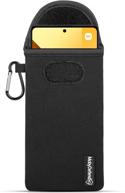 MobyDefend Hoesje - Geschikt voor Xiaomi Redmi Note 13 5G - Neopreen Pouch Met Karabijnhaak - Insteek - Riemlus - Zwart