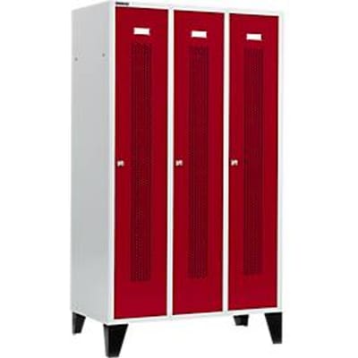 Schäfer Shop Select Kledinglocker, met geperforeerde rijen, 3 compartimenten, 400 mm, met poten, cilinderslot, Deur robijnrood
