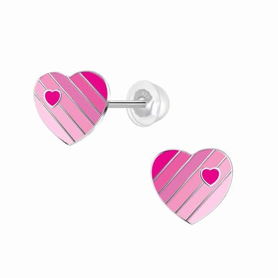 K3 - Zilveren oorstekers - K3 collectie - Roze hartjes - 7mm