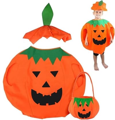 ONF3 - Pompoenkostuum - Halloween kostuum - Perfect voor feestjes - Unisex - Inclusief hoed en tas - Geschikt voor kinderen - Oranje