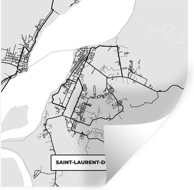 Muurstickers - Sticker Folie - Frankrijk – Plattegrond – Kaart – Saint-Laurent-du-Maroni – Stadskaart - 100x100 cm - Plakfolie - Muurstickers Kinderkamer - Zelfklevend Behang XXL - Zelfklevend behangpapier - Stickerfolie
