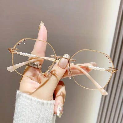 Lunettes de presbytie sans monture taillées en diamant, élégantes et populaires pour femmes, avec monture en métal, anti lumière bleue, lunettes de lecture 3.0 gray