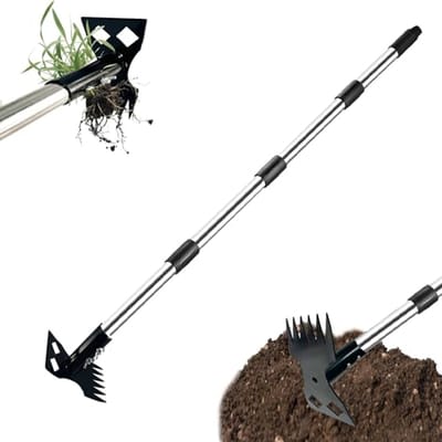 Onkruidtrekker met lange steel en afneembaar handvat - 2-in-1 handmatige onkruidhark en tuinschoffel voor tuin en gazon