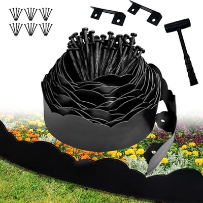Flexibele Tuinrand - Gazonrand Kunststof - Tuin Opdelen - Inclusief Haringen Hamer - 10 Meter 10cm - Zwart