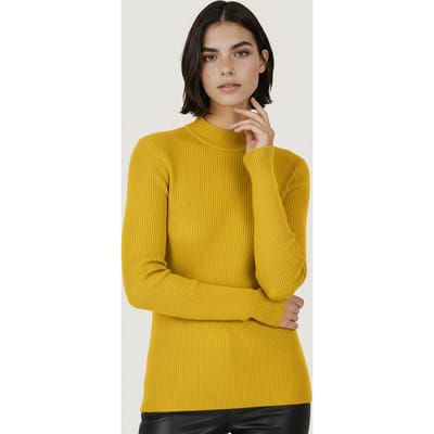 EsQualo Top Rib Long Slve Ochre Maat: S | Sweaters Outlet | Dames | Geel