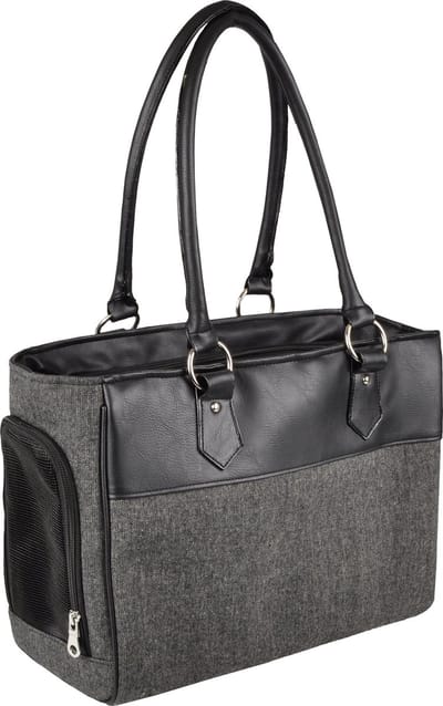 Draagtas hond – Draagtas kat – Flamingo Lior Grijs – 45 x 19 x 29 cm – ventilatiegaas – ritssluiting voor/boven – uitneembare bodem – opbergvak – veiligheidsriem – reistas hond & reistas kat