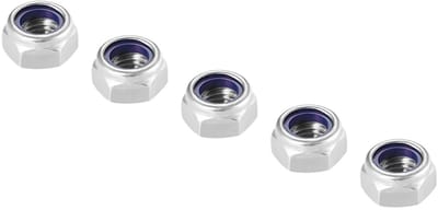 Zeskant slotmoeren (M8 x 1,25 mm) 5 stuks van 304 roestvrij staal met nylon inzet - ideaal voor auto, garage en mechanische toepassingen, zilverkleurig