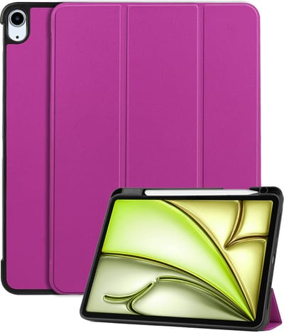 Hoes - Geschikt voor Apple iPad Air (2024/2025/2026) - 11 inch - Dun & Stevig - Trifold Bookcase - Hard Cover Case - Met Uitsparing Geschikt voor Apple Pencil - Hardcover Book - Tablet Hoesje - Paars