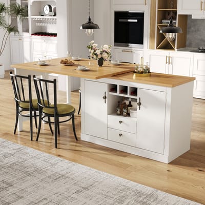 MODENUIT Bartafel - Uitschuifbaar Met Draaifunctie En Opbergruimte - Voor Woonkamer En Eethoek - MDF - Wit Naturel